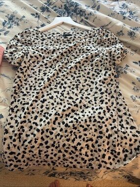 Women’s Short Sleeve Animal Print Top — Black and Cream